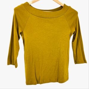 Jones New York Cotton Boat Neck Knit Popover Top 3/4 Sleeve Mustard Yellow Small